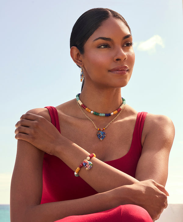 Patricia Nash Multi Bead Heart Drop Earrings World Bead