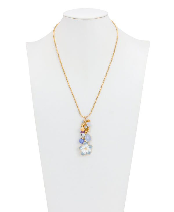 Patricia Nash Multi Charm Necklace With Enamel Flower Aegean Blooms