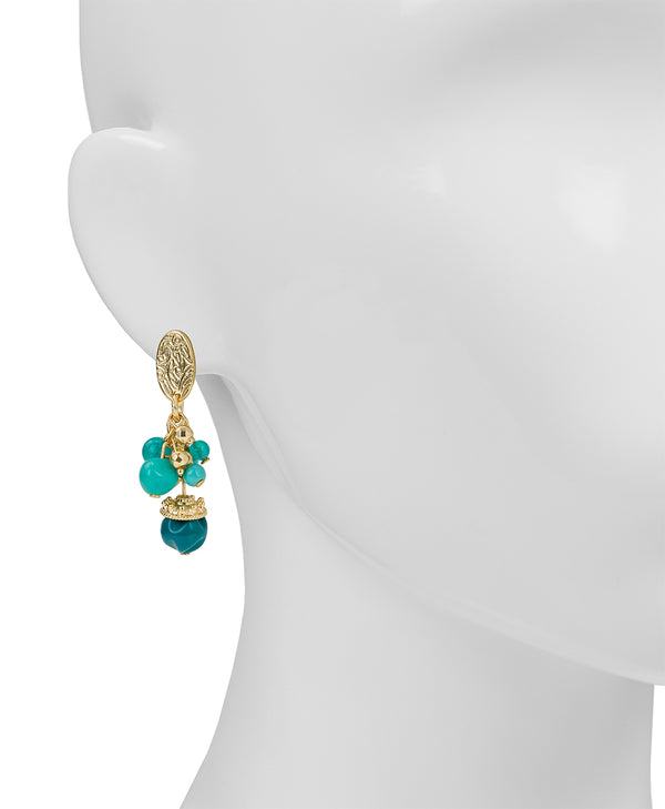 Patricia Nash Multi Teal Bead Drop Post Earrings Eclectic Bead