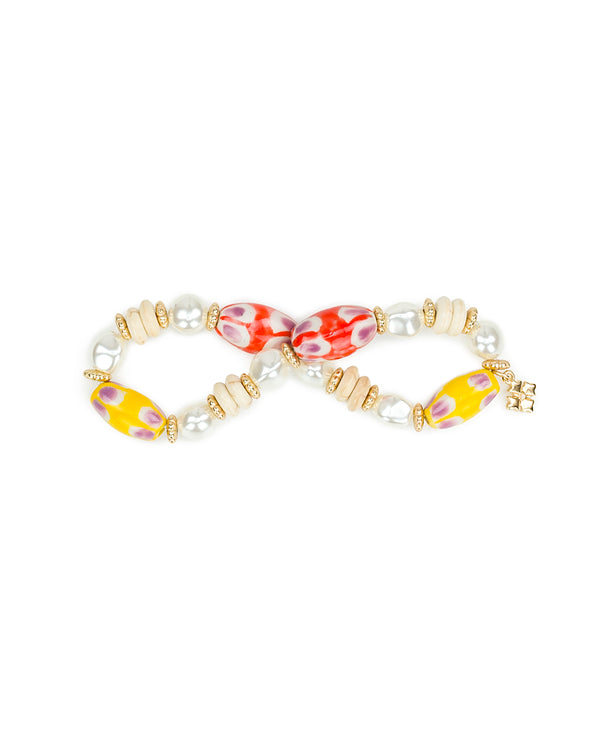 Patricia Nash Orange And Yellow Bead Stretch Bracelet Ceramic Bead