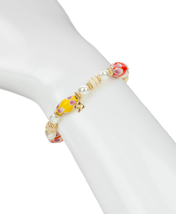 Patricia Nash Orange And Yellow Bead Stretch Bracelet Ceramic Bead