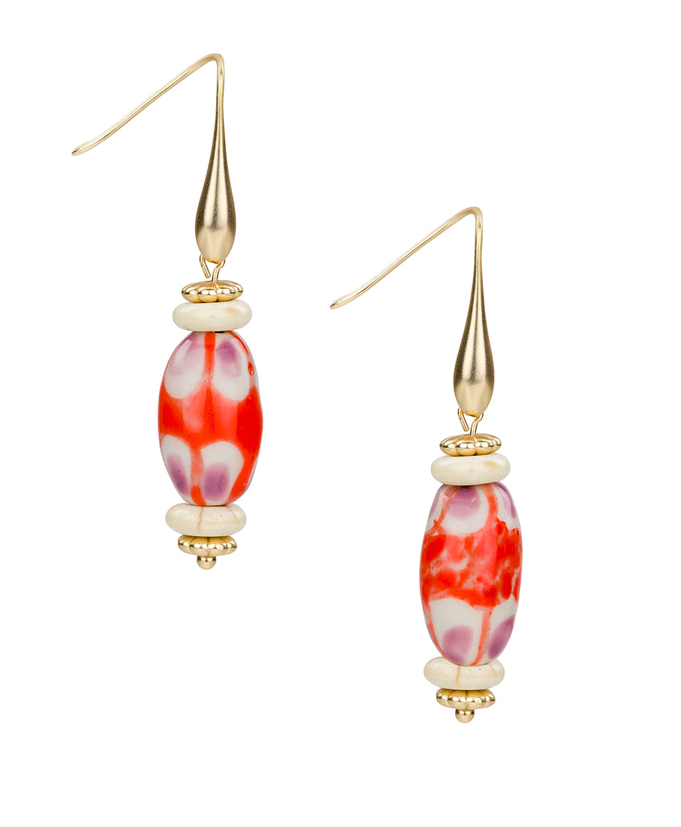 patricia nash Orange Bead Drop Earrings Ceramic Bead