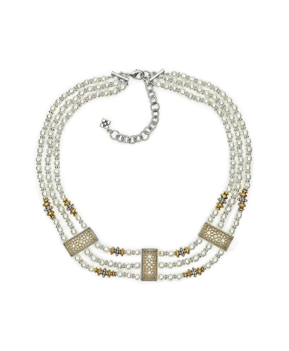 patricia nash 3 Strand Pearl Necklace Filigree