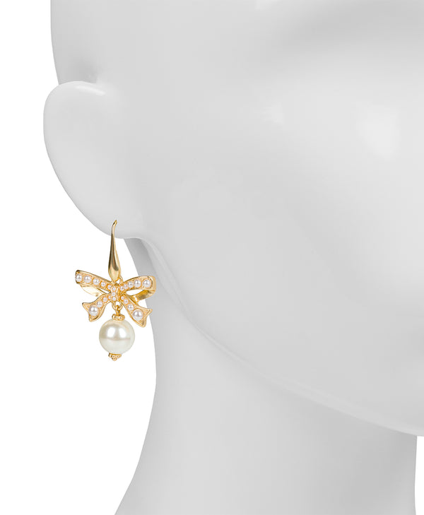 Patricia Nash Bow Pearl Drop Earrings Gift Wrapped
