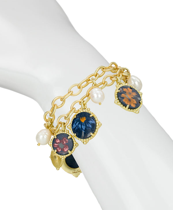 Patricia Nash Double Chain Bracelet Leather Inset