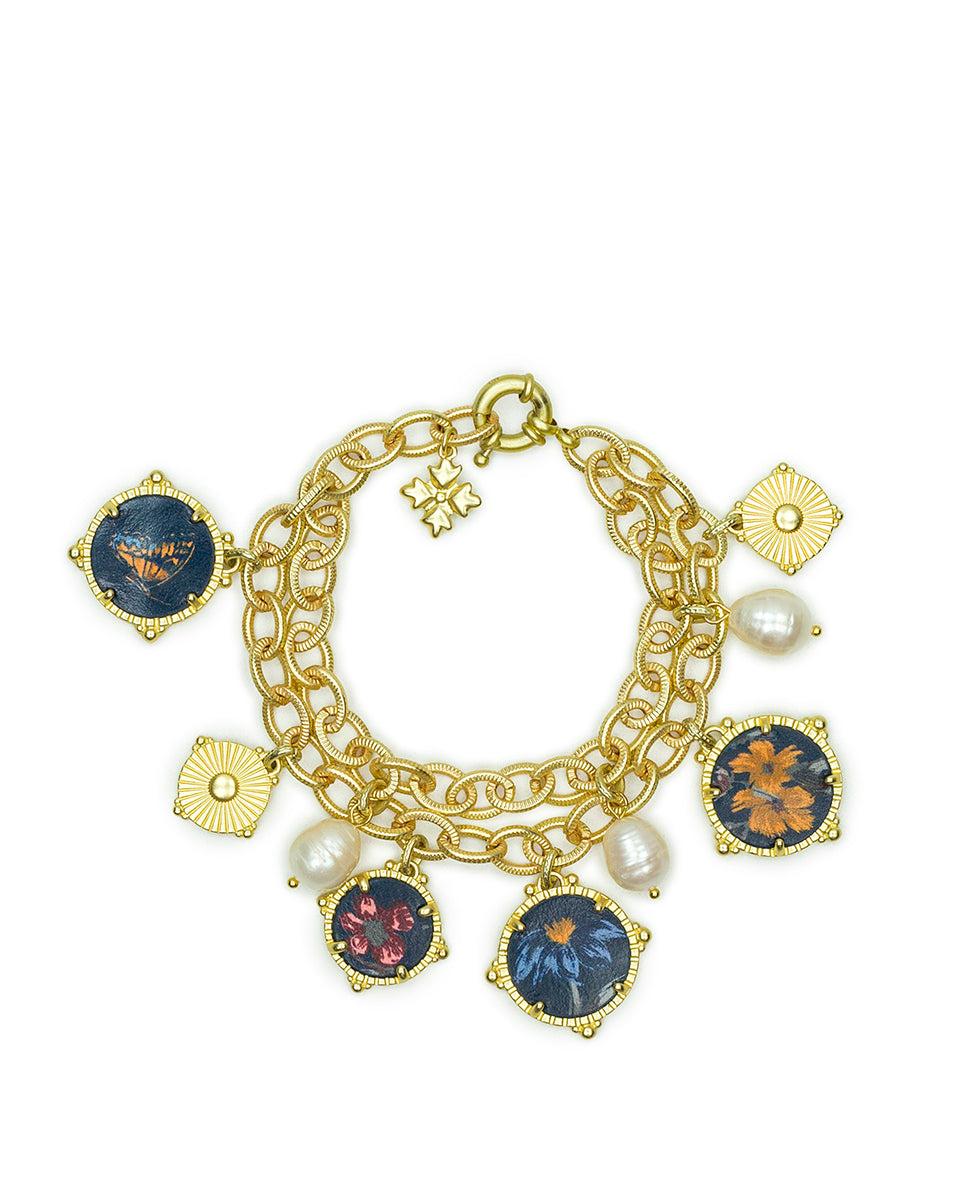 patricia nash Double Chain Bracelet Leather Inset