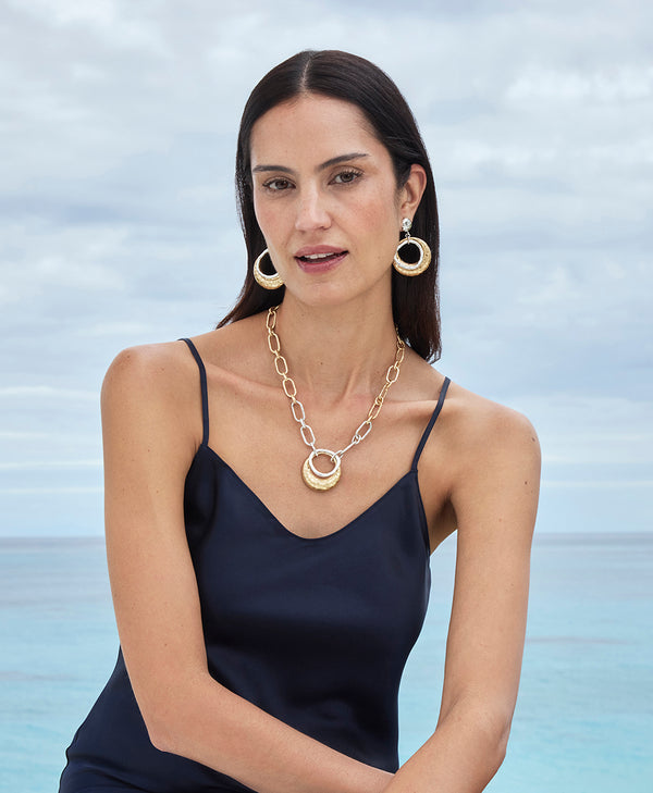 Patricia Nash Double Circle Necklace Hammered