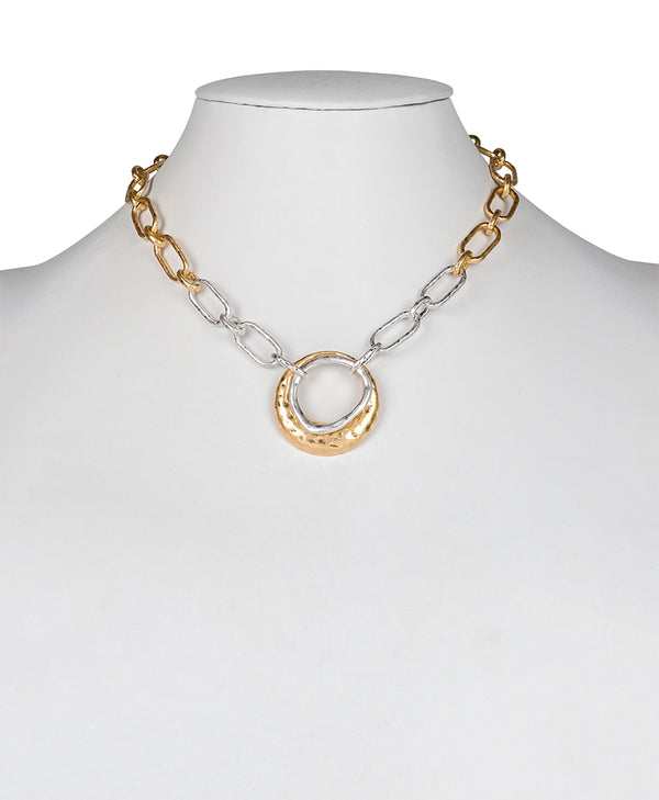 Patricia Nash Double Circle Necklace Hammered