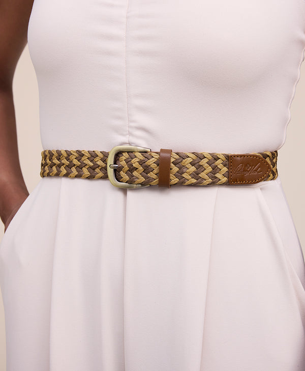 Patricia Nash Ingria Belt Woven Straw — Brown/Beige