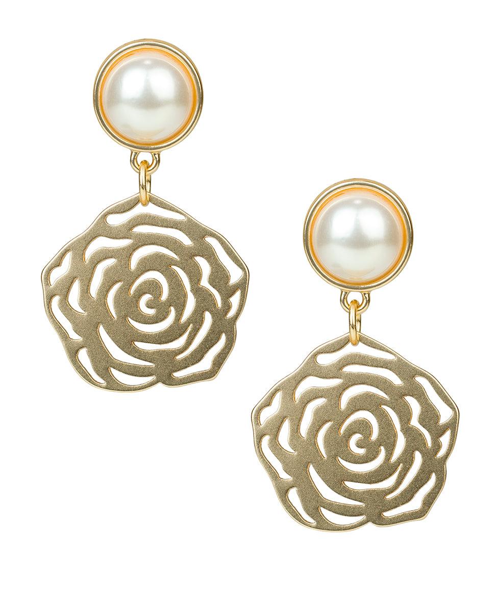 patricia nash Mabe Pearl Laser Cut Earrings Rosey
