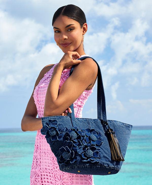 Patricia Nash Marconia Tote Floral Applique Denim