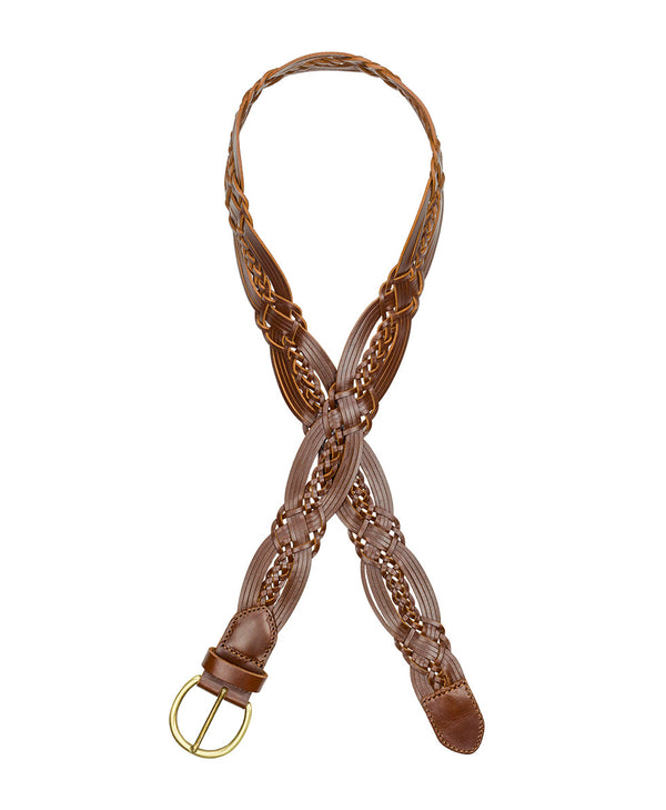Patricia Nash Melissa Belt Braided Stitched — Cognac