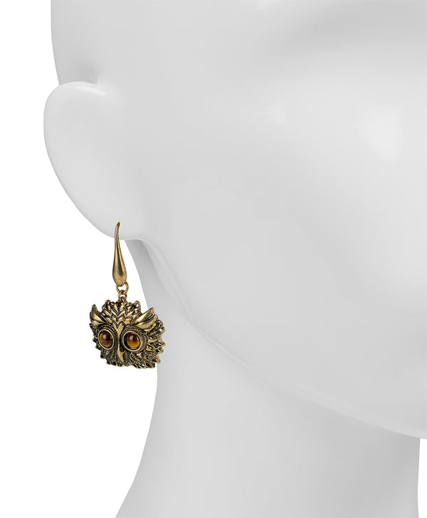 Patricia Nash Owl Head Drop Earrings Night Owl