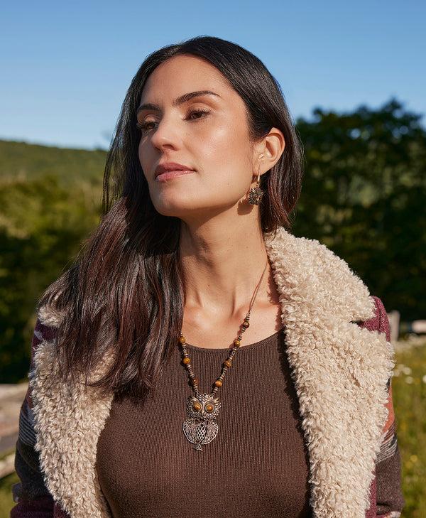 Patricia Nash Owl Head Drop Earrings Night Owl