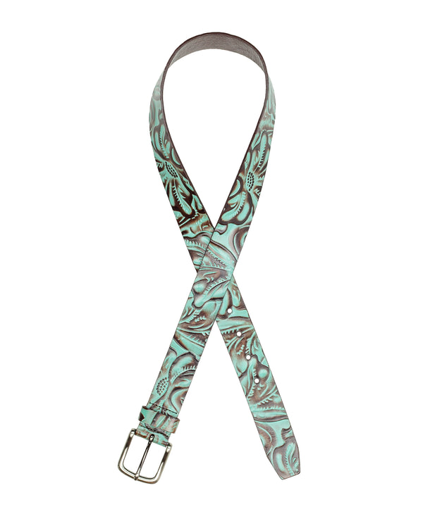 Patricia Nash Pelosa Belt Tooled — Turquoise
