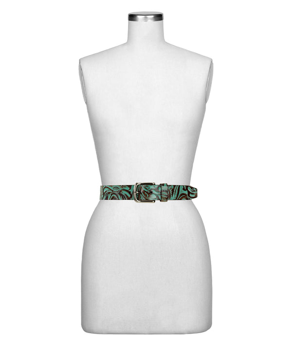 Patricia Nash Pelosa Belt Tooled — Turquoise