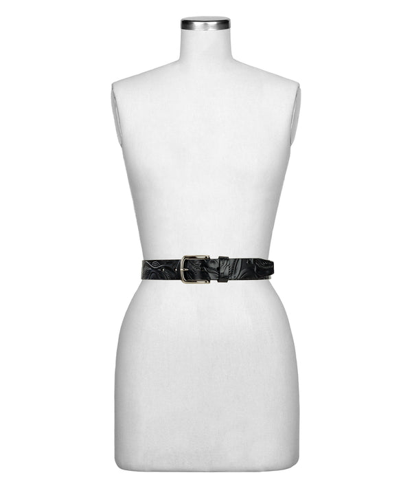 Patricia Nash Pelosa Leather Belt Tooled — Black