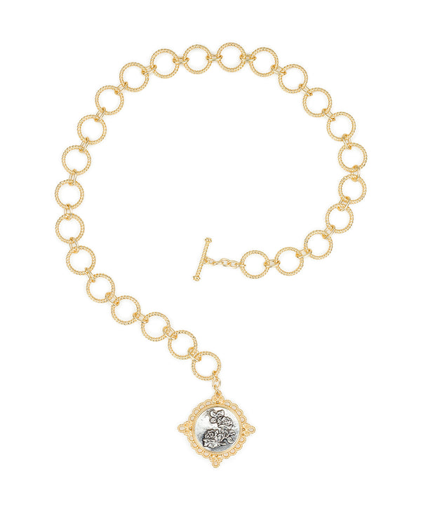 Patricia Nash Toggle Necklace Carved Metal Rose