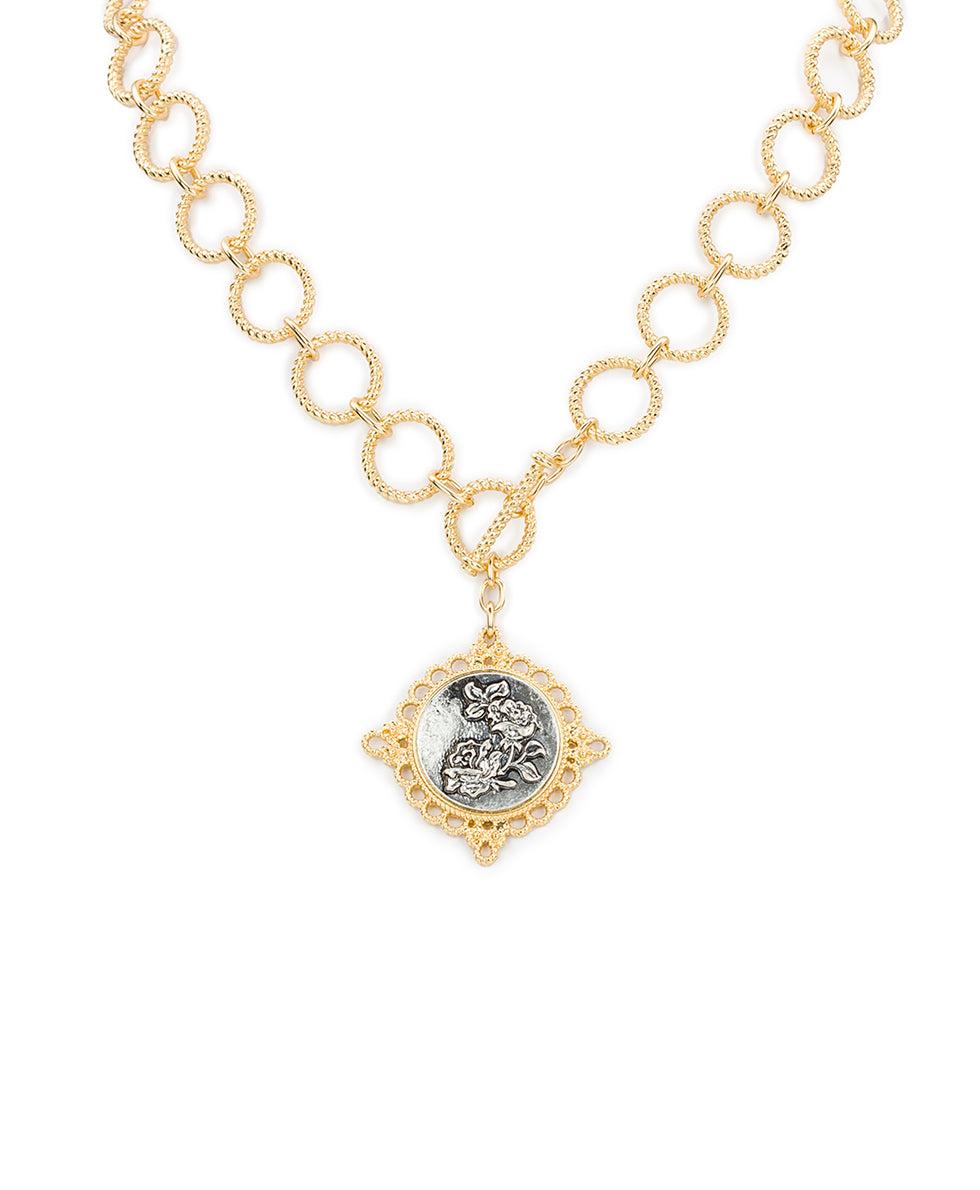 patricia nash Toggle Necklace Carved Metal Rose