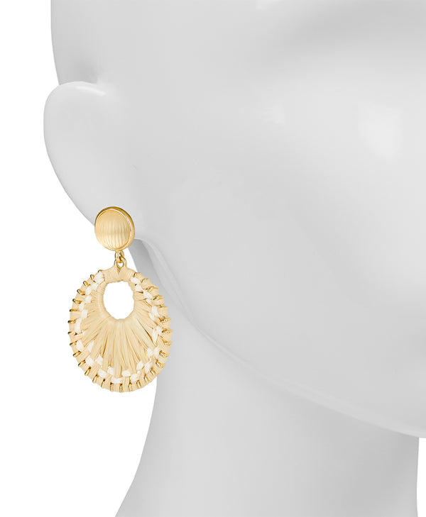 Patricia Nash Resin Post Earrings With Wrapped Ring Raffia Wrapped