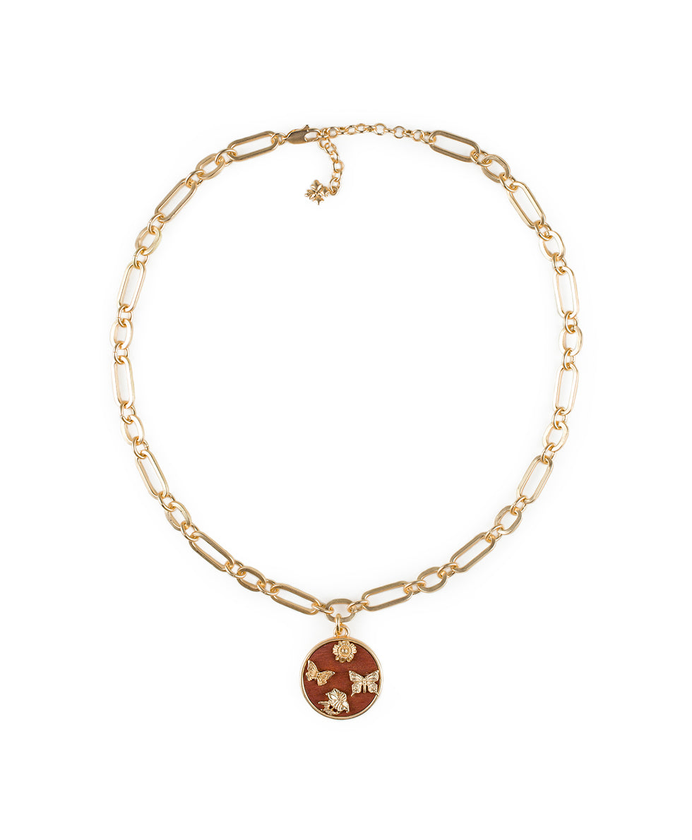 patricia nash Round Butterfly Pendant Necklace Wood Butterflies