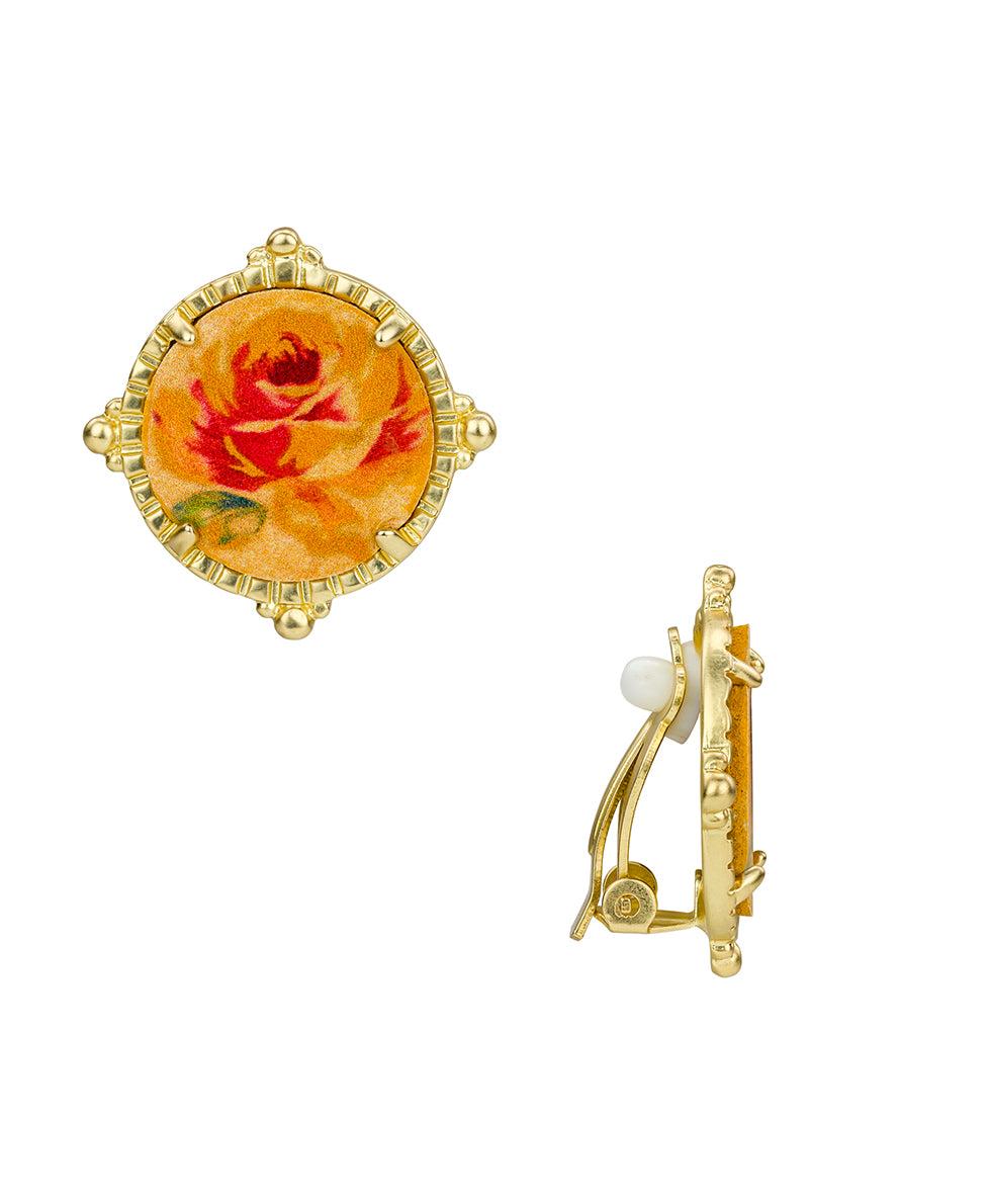 patricia nash Round Button Earrings Leather Inset ‑ Aegean Blooms Spot Print