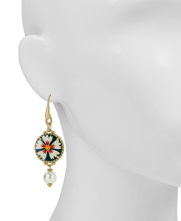 Patricia Nash Round Drop Pearl Earrings Leather Inset Collection