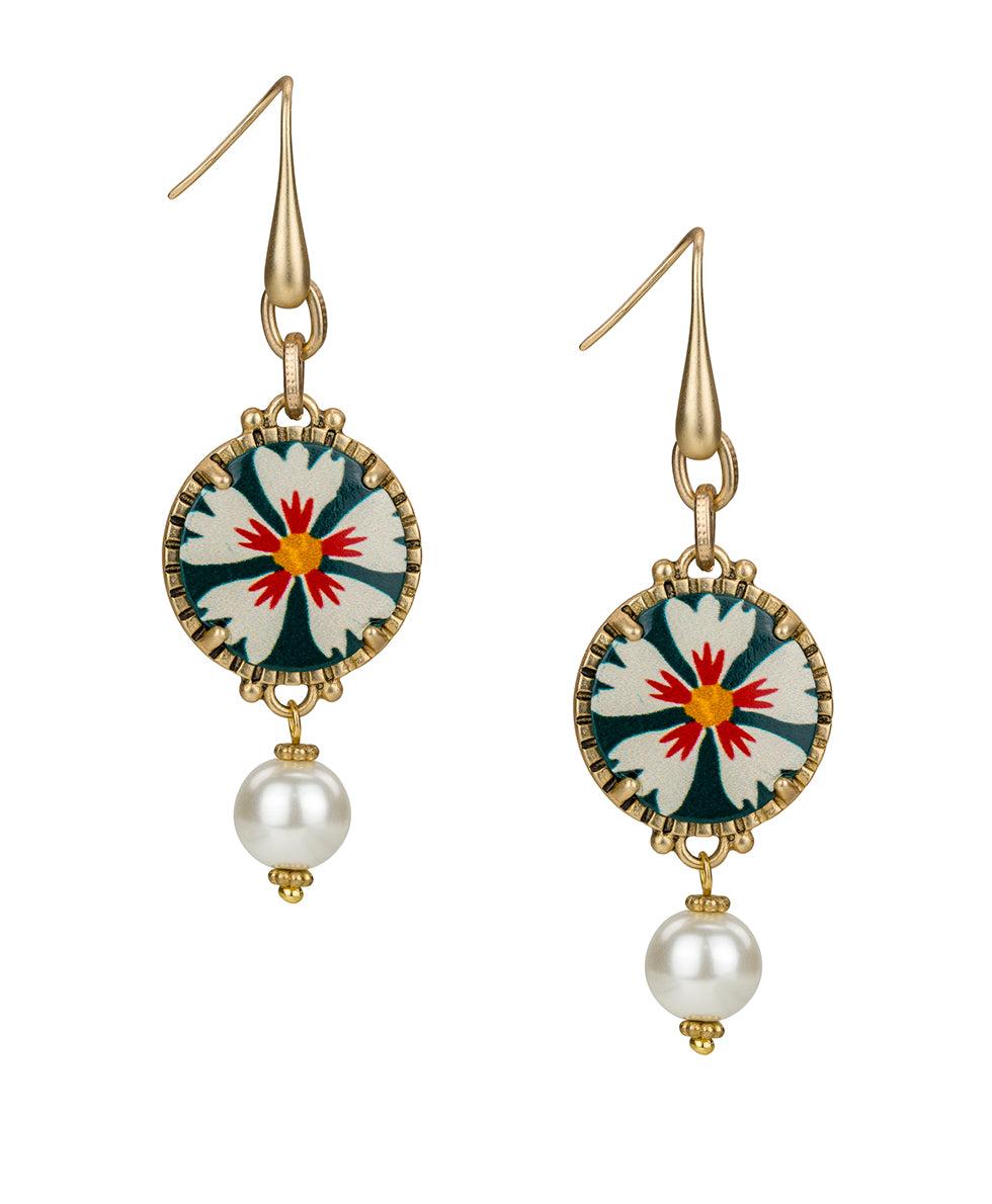 patricia nash Round Drop Pearl Earrings Leather Inset Collection