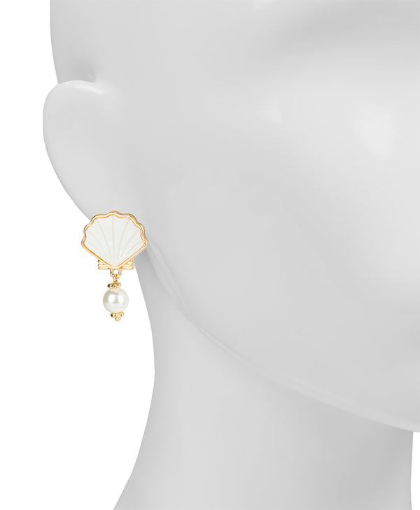 Patricia Nash Shell Stud Drop Pearl Earrings Scallop Seashore