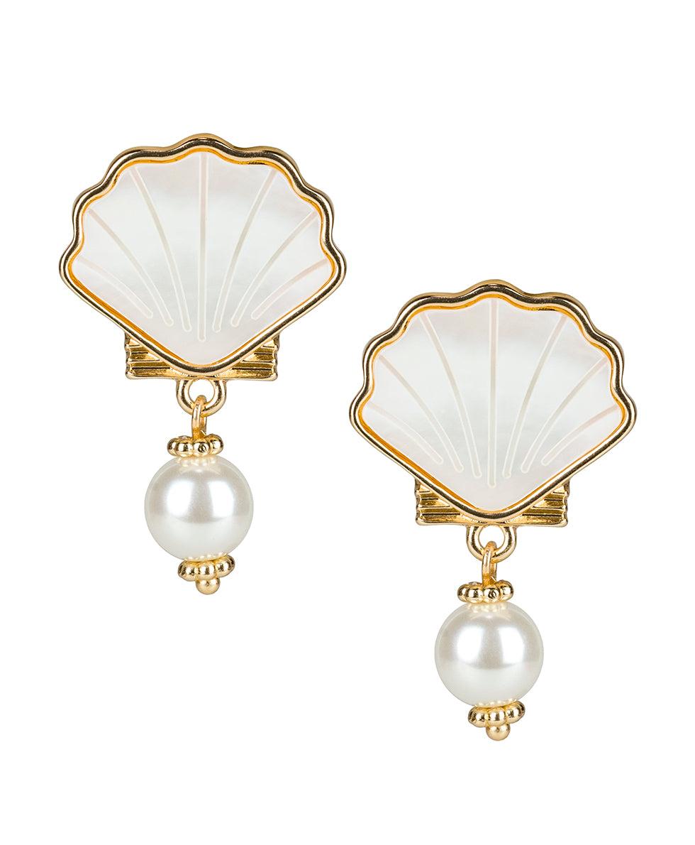 patricia nash Shell Stud Drop Pearl Earrings Scallop Seashore
