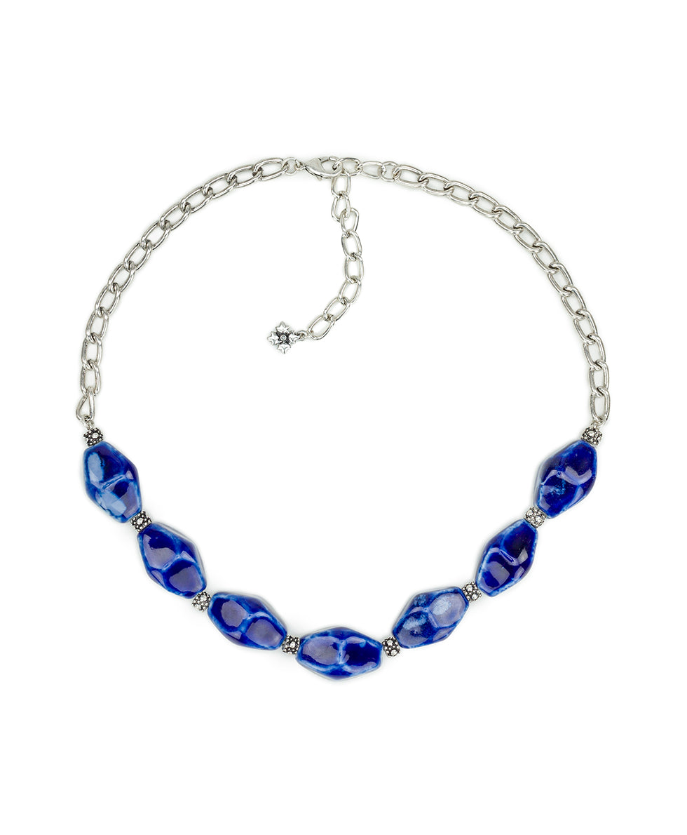 patricia nash Short Blue Bead Necklace Ceramic Bead