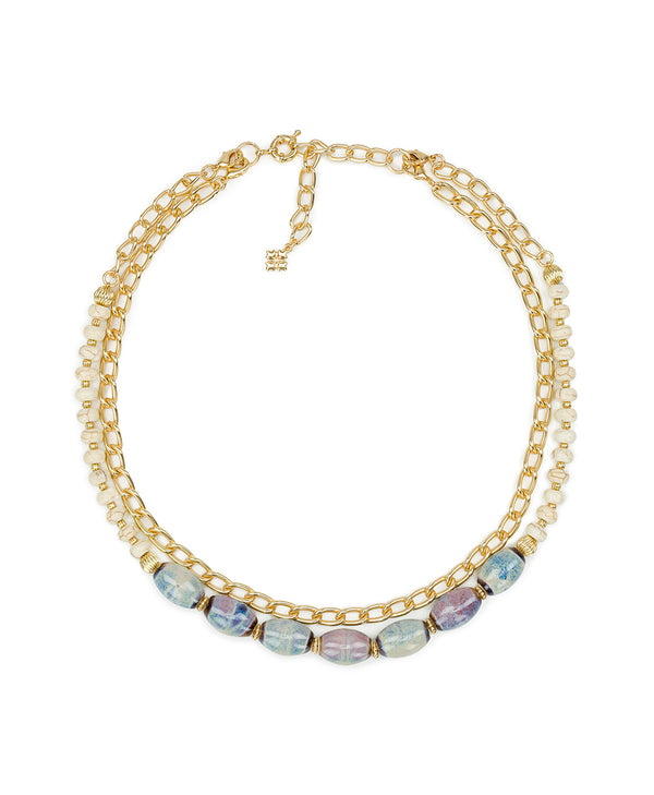 Patricia Nash Teal And White Double Strand Short Necklace Ceramic Bead