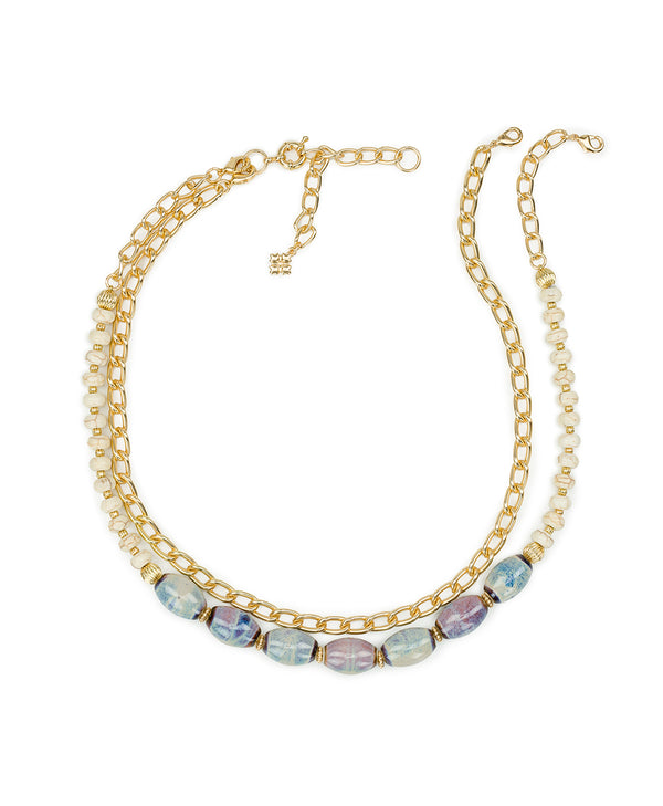 Patricia Nash Teal And White Double Strand Short Necklace Ceramic Bead