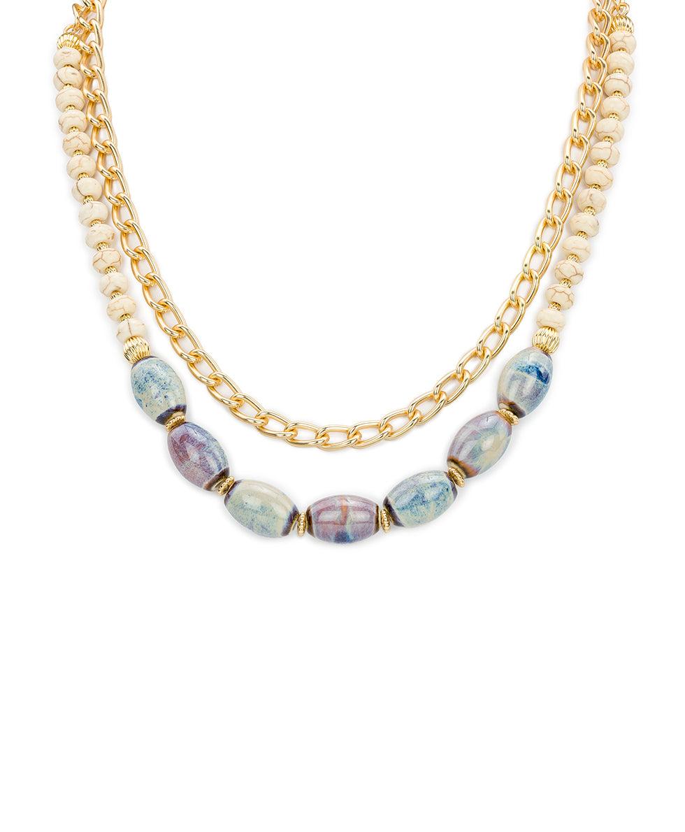 patricia nash Teal and White Double Strand Short Necklace Ceramic Bead
