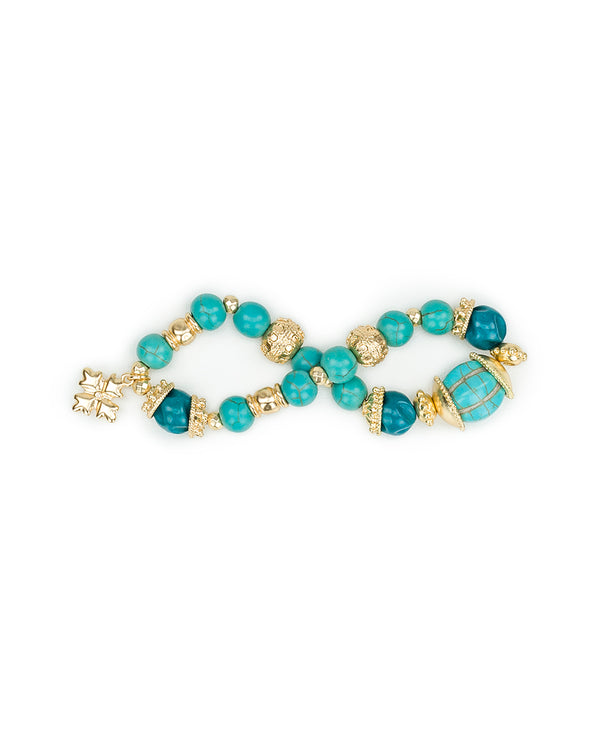 Patricia Nash Teal Bead Stretch Bracelet Eclectic Bead