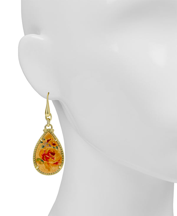 Patricia Nash Tear Drop Earrings Leather Inset ‑ Aegean Blooms Spot Print