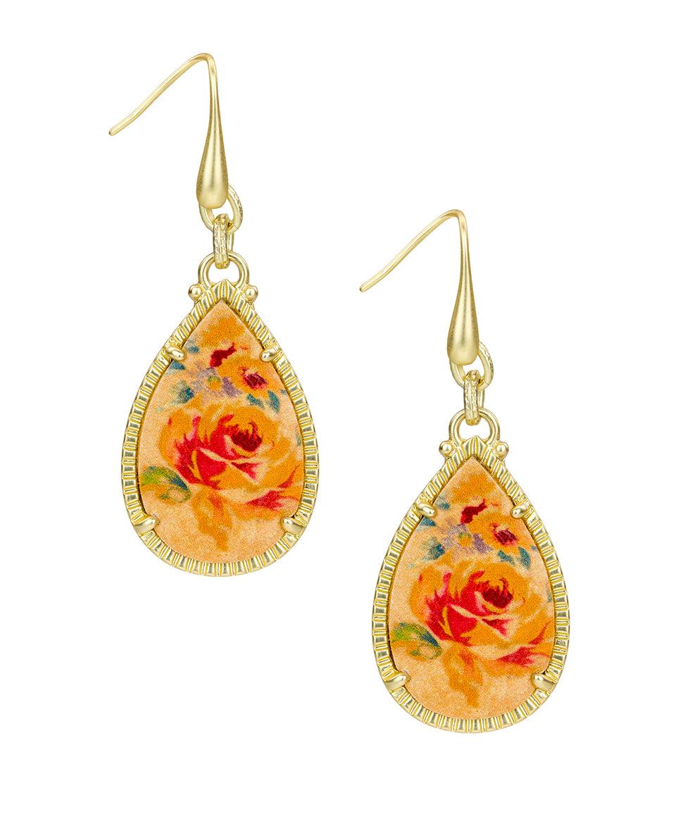 patricia nash Tear Drop Earrings Leather Inset ‑ Aegean Blooms Spot Print