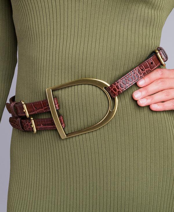 Patricia Nash Tuscana Belt Vintage Distressed Croc Leather ‑ British Tan