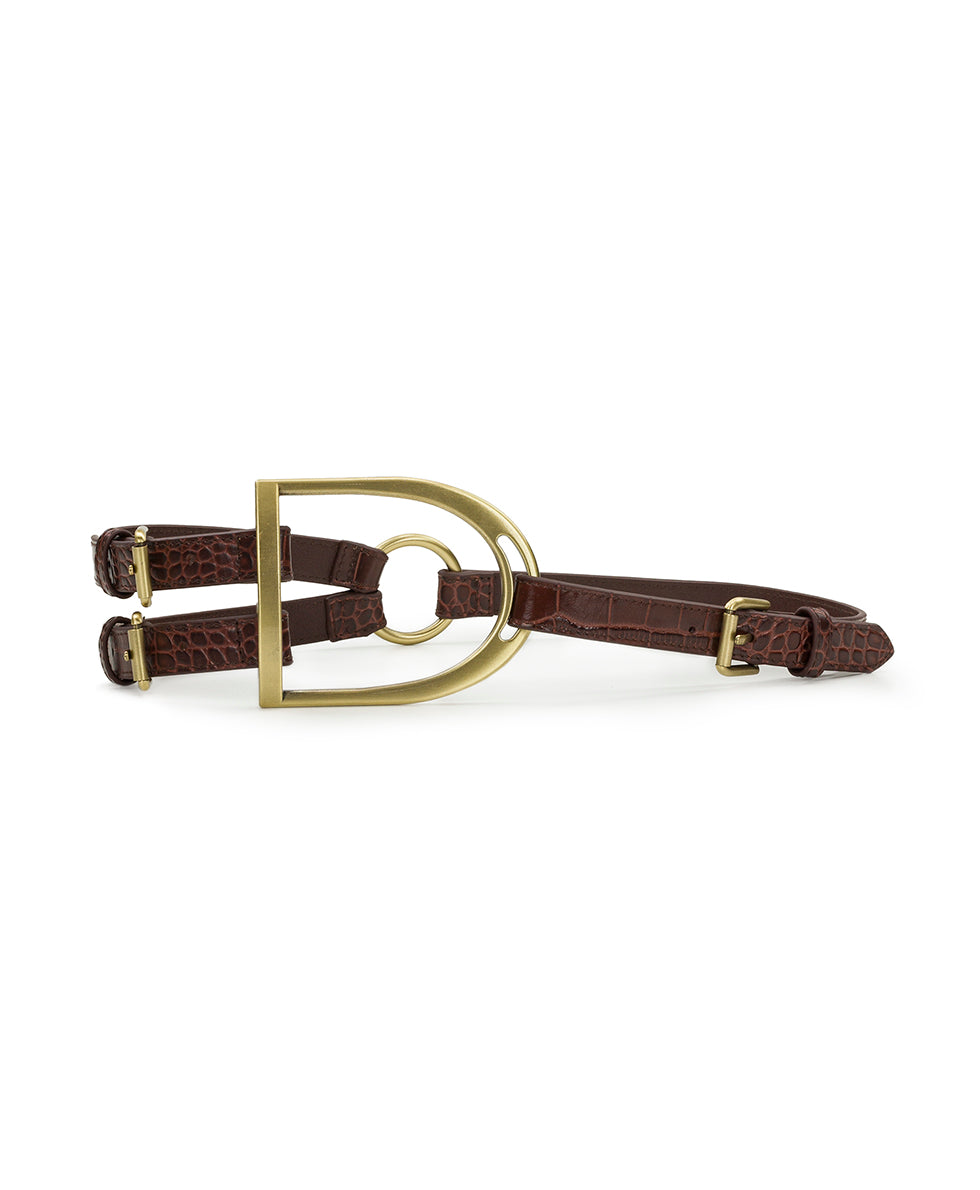 patricia nash Tuscana Belt Vintage Distressed Croc Leather ‑ British Tan