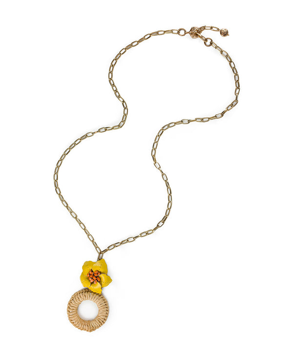 Patricia Nash Valentina Flower Pendant Necklace Rattan