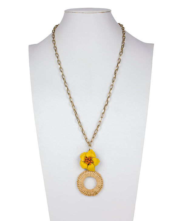 Patricia Nash Valentina Flower Pendant Necklace Rattan