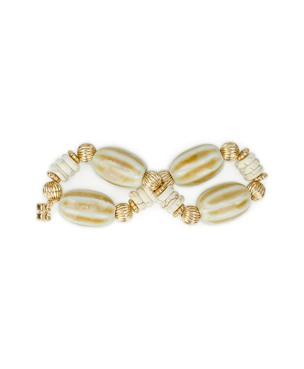 Patricia Nash White Textured Bead Stretch Bracelet Ceramic Bead