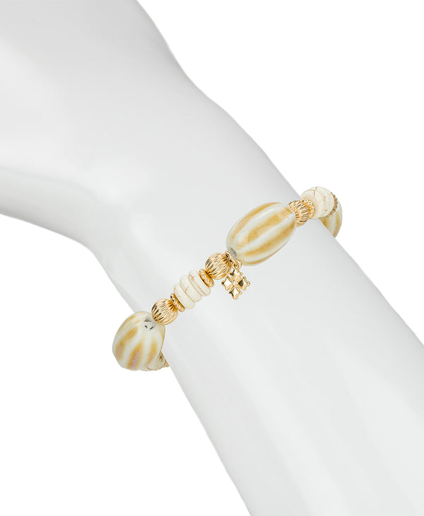 Patricia Nash White Textured Bead Stretch Bracelet Ceramic Bead