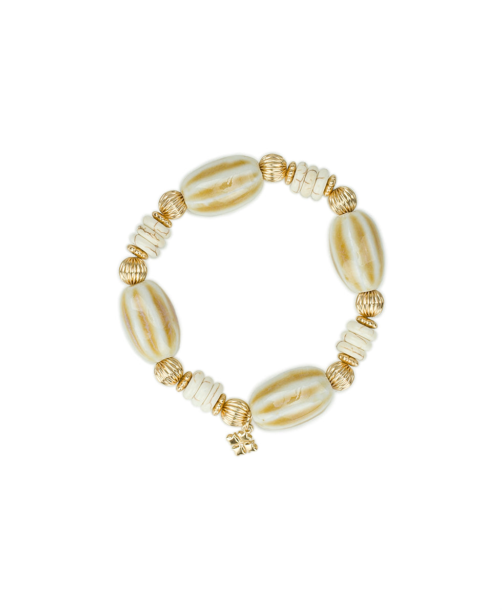 patricia nash White Textured Bead Stretch Bracelet Ceramic Bead