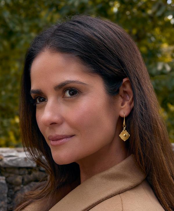 Patricia Nash Wire Disc Drop Earrings Leather Inset