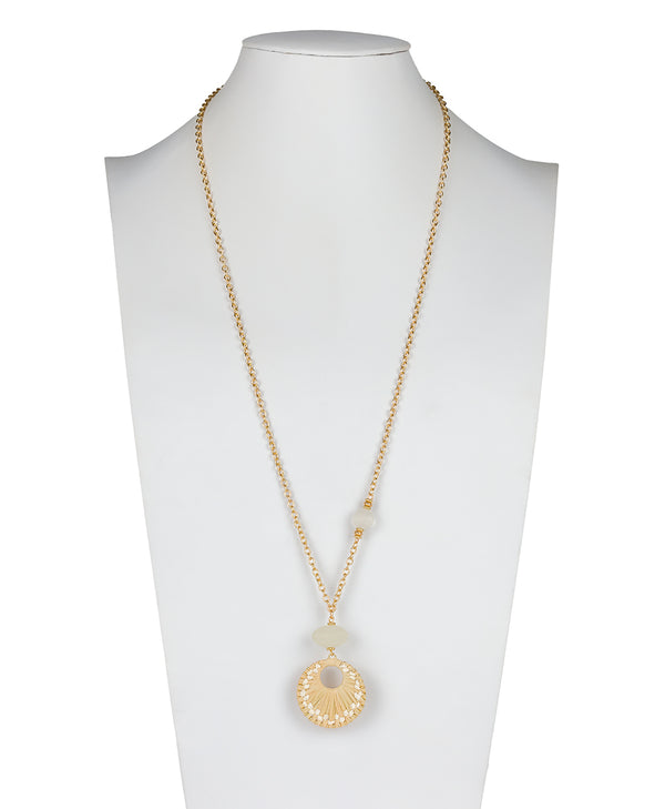 Patricia Nash Wrapped Ring Pendant Necklace Raffia Wrapped