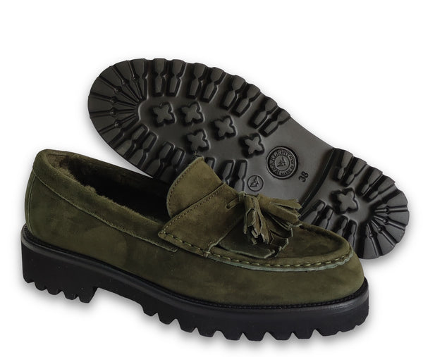 Patrizio Dolci Moccassin Greta Olive&Fur