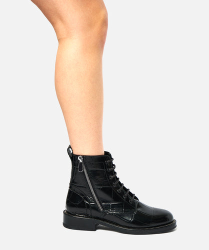 Paul Andrew MISTER ZIP LACE-UP COMBAT BOOT Black