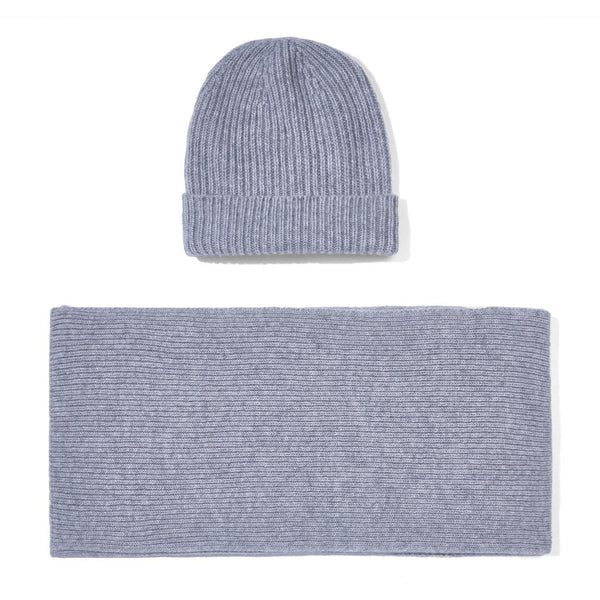 Paul James 100% Cashmere Ribbed Beanie Hat & Scarf Gift Set
