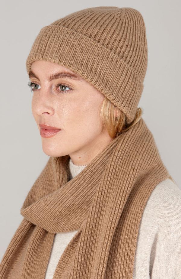 paul james 100% Cashmere Ribbed Beanie Hat & Scarf Gift Set